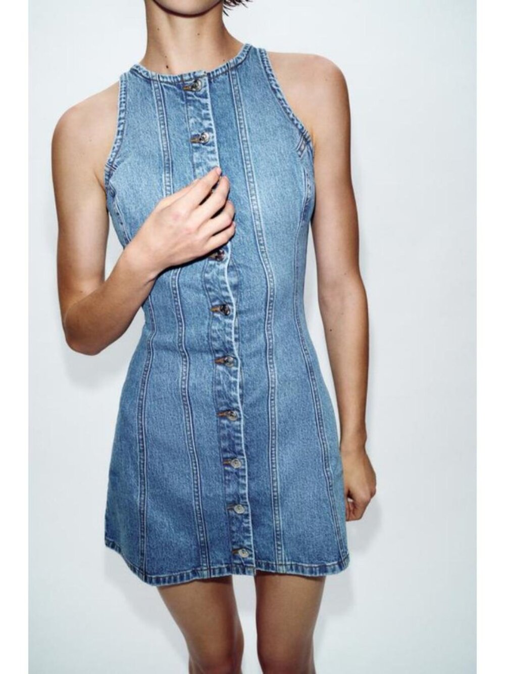 ZARA Z1975 MINI SEAMED DENIM DRESS - Picture 4 of 9